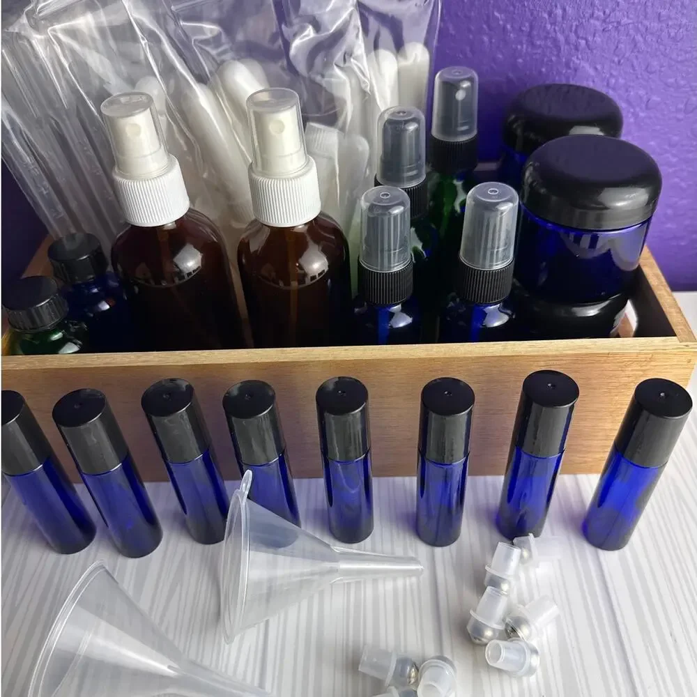 HUGE Lot Essential Oil Supplies Roller Bottles Inhalers Blue Jars Sprayer NEW #2